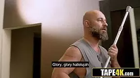 Does the old soldier dominate his son's girlfriend? Hardcore action with big cock.