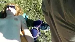 on wild beach, pervert saw sexy blonde sunbathing naked and reacted