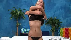 This oil massage gets nasty with pussy and ball licking on small tits