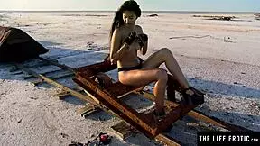 does perfect hispanic girl orgasm in desert?
