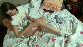 Slim Brunette Calla A Moisturizes Her Body in Sexy Lingerie for a Hot Solo Session