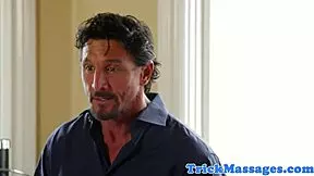 Hot teen sucking older cock during massage.