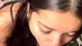 Cute girlfriend gives sloppy blowjob to big dick