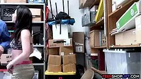 Stealing teen cutie gets slammed by security or goes to jail? Choose wisely!