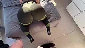 Redhead with big ass fucks trainer, gets facial cum in monster cock session