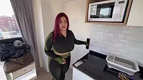 Redhead with big ass fucks trainer, gets facial cum in monster cock session