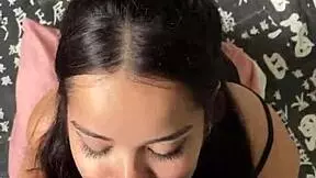 Cute girlfriend gives sloppy blowjob to big dick