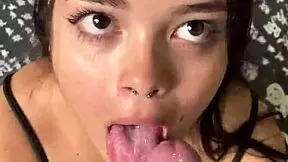 Cute girlfriend gives sloppy blowjob to big dick