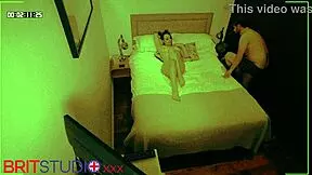 At the party, a young couple with big natural tits engages in voyeur fucking in airbnb