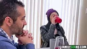 Stepdaughters fight to win stepdad's cock with wild blowjobs. Who will he pick for a hard fuck?