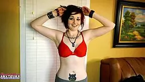 Inked cutie Marcie dildo fucks her horny twat in lingerie and squirts.