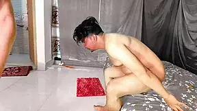 Two pretty teens passionately suck and fuck a hard dick in group