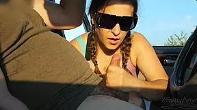 Stranger catches jerking in car, gives incredible blowjob