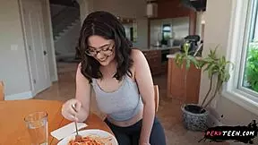 busty perv teen plays with food seductively
