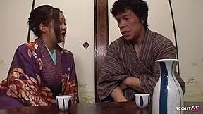 Japanese teen with big saggy tits seduces for raw creampie