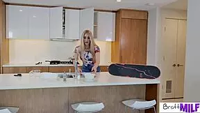 Sarah Taylor, the mature stepmom, tempts her stepson with her big tits and ass, leading to intense sucking and fucking.