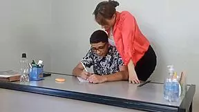 I got caught in the school office and the naughty mature director punished me with her natural tits and ass for the first time, it was so nasty and cute.