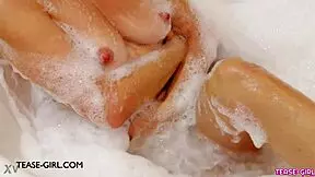 that delightful young brunette model took a relaxing bath on the sofa 😊