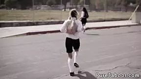 Teens share cock during kinky threeway!