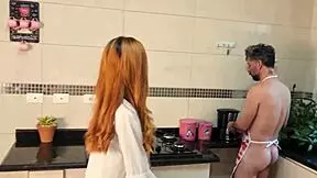 I went to cook for my neighbor and her daughter and ended up fucking both in the kitchen complete no sheer red