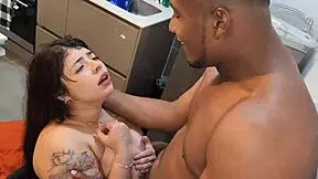 busty tattooed jennie fucks the pizza delivery guy in hot first-time interracial sex!