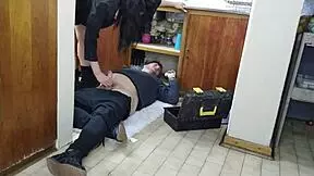 Boss ladies fuck young amateurs in cuckold handjob