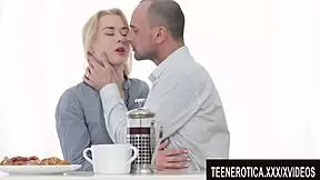 small breasted blonde babe gives bj and gets drilled