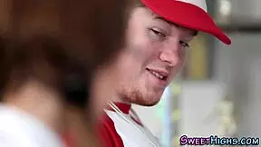 Uniformed teen 18+ facialized in hardcore scene with monster cock.