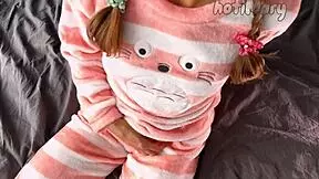 Petite Teen In Pajamas Masturbates Her Wet Pussy To Orgasm.
