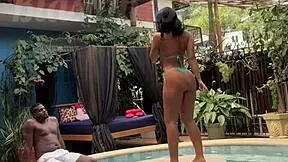 Asian beauty fucks black guy in liberal hotel pool glory hole