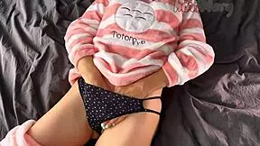 Petite Teen In Pajamas Masturbates Her Wet Pussy To Orgasm.