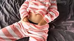 Petite Teen In Pajamas Masturbates Her Wet Pussy To Orgasm.