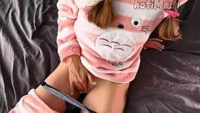Petite Teen In Pajamas Masturbates Her Wet Pussy To Orgasm.