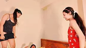 This amateur threesome features indian redhead with natural tits in pov blowjob