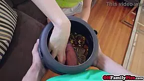 Big ass teen 18+ stepsis pulls special gift from jar