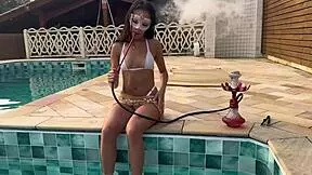 i fucked the sexy brunete by the pool after smoking hookah
