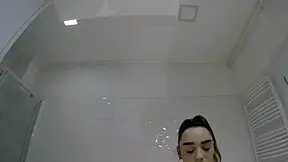 hot brunette college girl in bathroom with mini skirt asks, 'want to see my panties?'