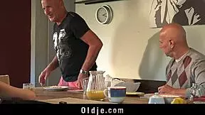 cute teen flirting then fucking stepdad and friend 😈