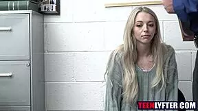 the petite young girl gets caught stealing and banged by the security guard in the shop