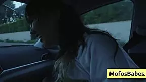 Sexy Asian hottie Tomie Tang plays with big natural boobs in car with friend Charles Dera