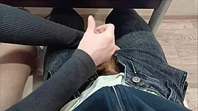 Young Student Jerks Off Classmate's Cock Right During Lecture At Desk