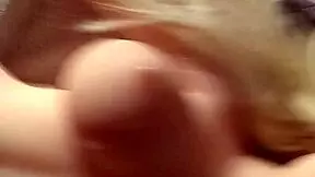 blonde teen with huge tits gets a massive cumshot on her boobs