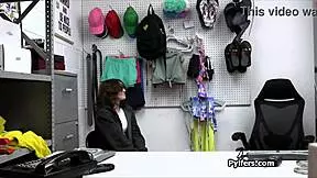 The busty brunette kleptomaniac gets caught and rides the mall cop's dick