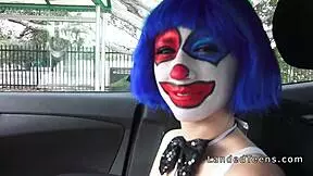 Dude, teen clown costume banging outdoors to cumshot!
