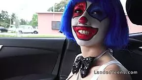 Dude, teen clown costume banging outdoors to cumshot!