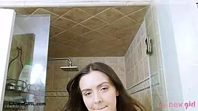 Alluring Teen Brunette Showers In Photoshoot With Father-In-Law!