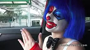 Dude, teen clown costume banging outdoors to cumshot!