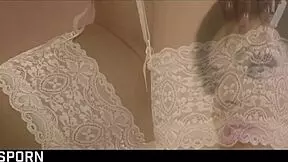 sensual brunette in white lingerie.