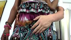 Big dick black shemale receives blowjob in lingerie