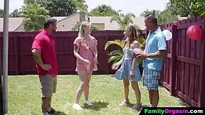 Familyorgasm - Daughters Pamper Their Old Stepdads After Playing Soccer, Riding in Cowgirl and Missionary Positions.